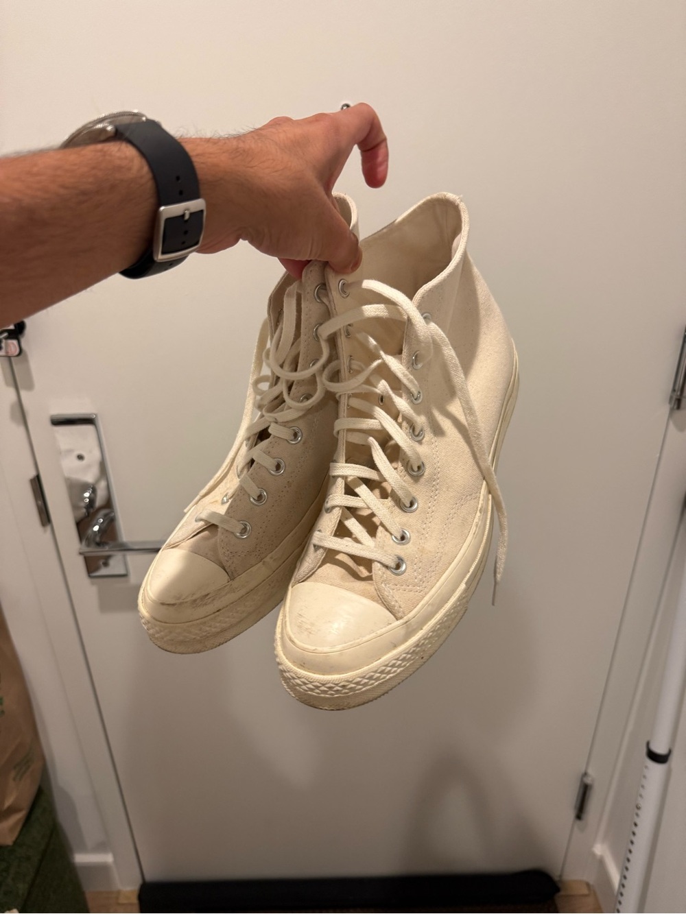 Men's High-Top Canvas Sneakers in Off-White